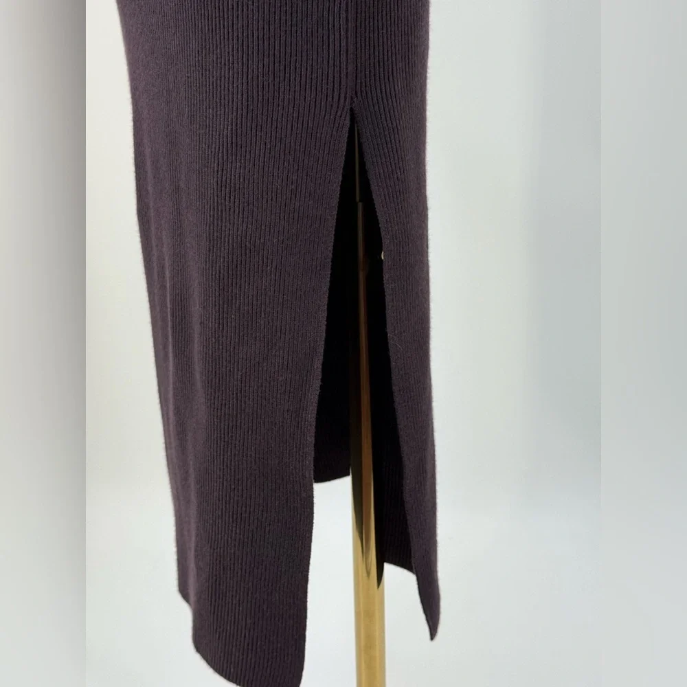 Crescent ASTOR LONG BELL SLEEVE MIDI Fitted SWEATER DRESS - PLUM Size M - Picture 8 of 16